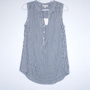 Beachlunchlounge Womens Tank Top Size Small Sailor Blue Striped Half Button Up